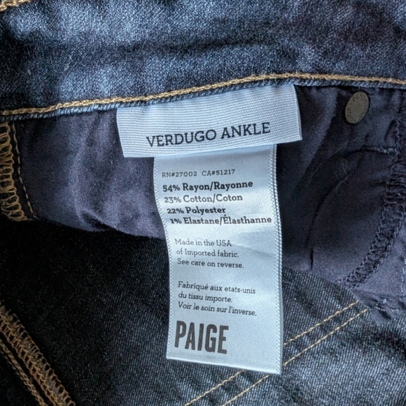 Paige Verdugo Mid-Rise Ankle Skinny Jeans Transcend Dark Wash Women's size 30 - Picture 12 of 16